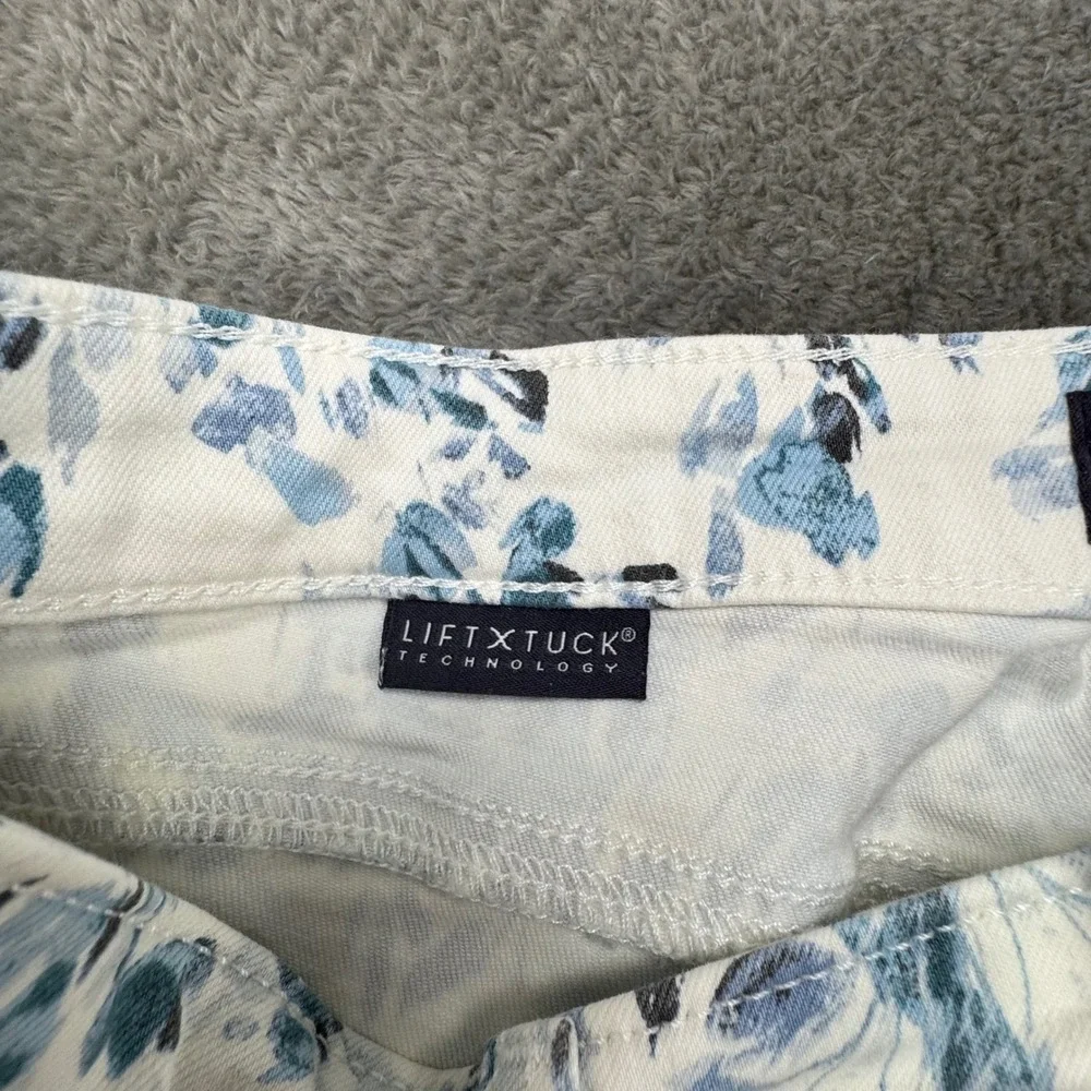 NYDJ Petite Floral Print Cropped Pants Size 8P‎ White Blue Slim Leg
